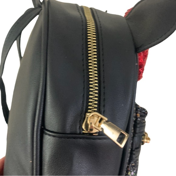 NEW Glitter/Sequin Mouse Ears Adjustable Straps Mini Backpack Black Gold Red - Picture 5 of 10